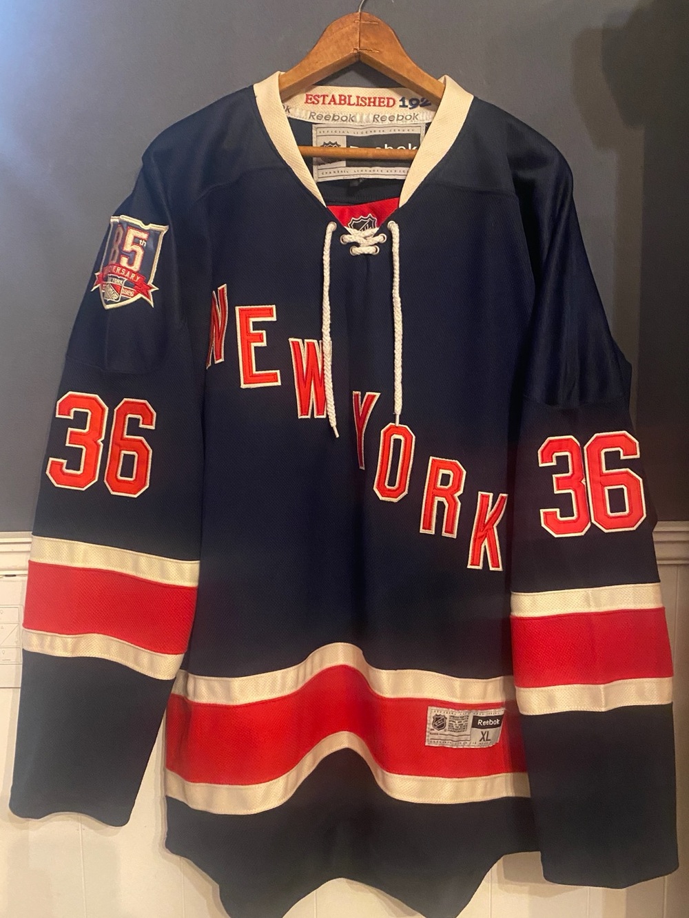 New York Rangers Mats Zuccarello #36 Reebok Heritage Jersey XL 85th Anniversary